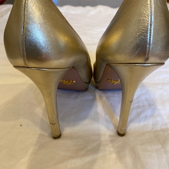Prada Gold Peep Toe Heels - Picture 4 of 10